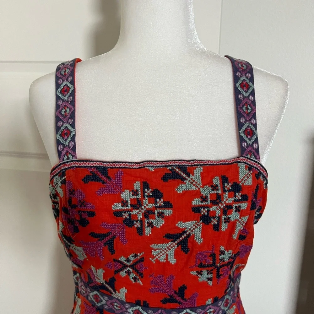 Rare! NWOT Anthropologie Dark Orange Embroidered Dress 8 - Picture 5 of 12